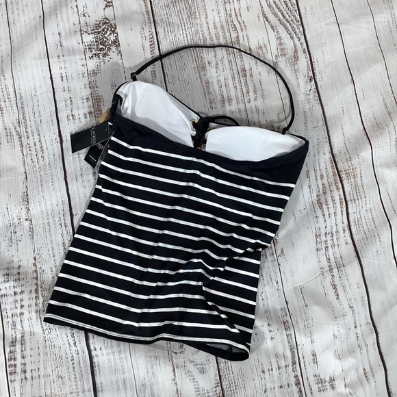 344. Ralph Lauren Black & White Striped Tankini Top NWT Size 16 - Picture 2 of 5